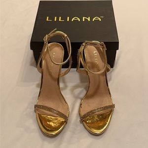 Liliana | Shoes | Nwb Liliana Gold Strap High Heels With Gemstone
